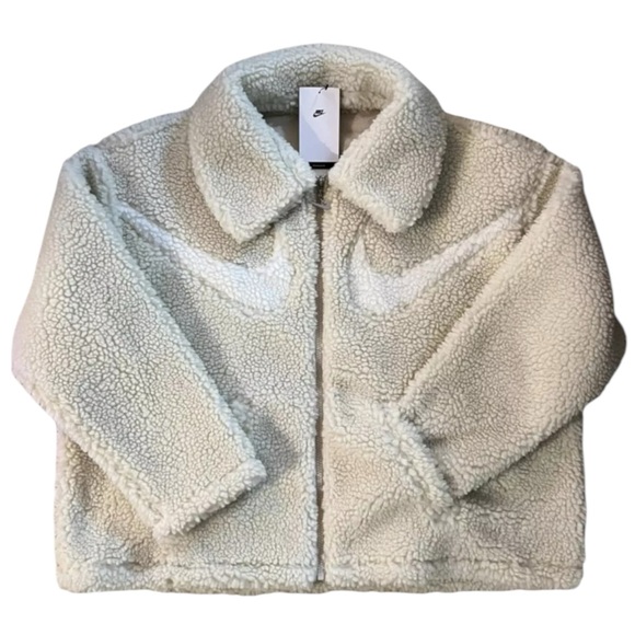 Nike Sportswear Swoosh Full Zip Sherpa Jacket Sail Women’s Size Large - Picture 1 of 8